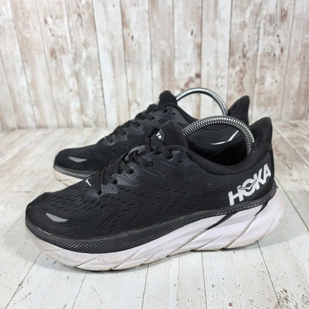 Hoka One One Clifton 8 Mens Running Shoes Black White 1121375 BWHT Size 8D
